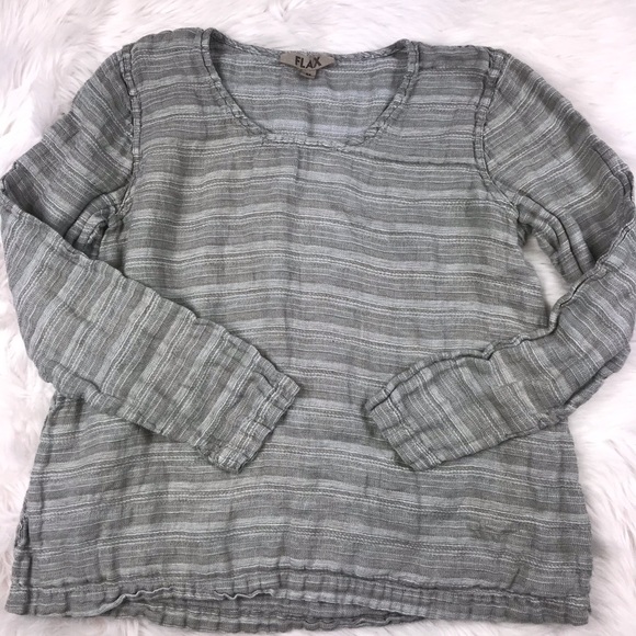 Flax Light Green/Brown Linen Top, Size M - Picture 6 of 8